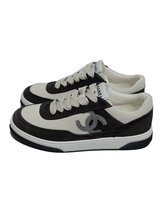 CC Logo Suede Kidskin Low Top Sneakers Black Chanel