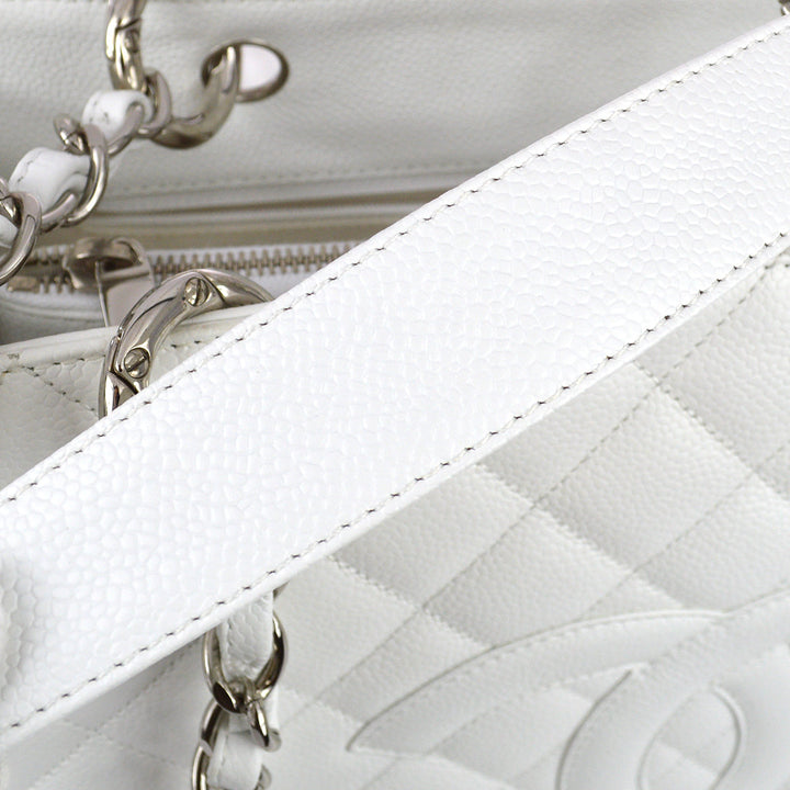Top Quality Chanel White Caviar Grand Shopping Tote GST Chain Handbag