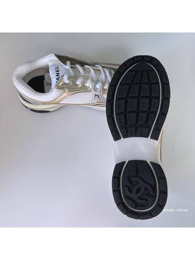 Fabric Laminated Low Top Sneakers Gold Chanel