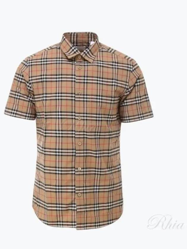 Burberry Small Scale Check Stretch Short Sleeve Shirt Archive Beige