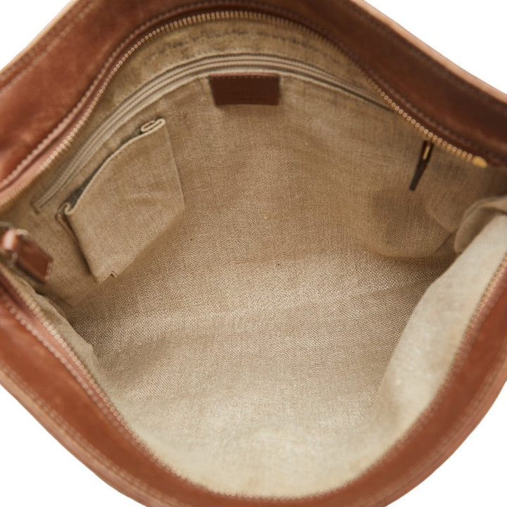 Gucci 161822 White Brown Canvas Leather Crossbody Bag