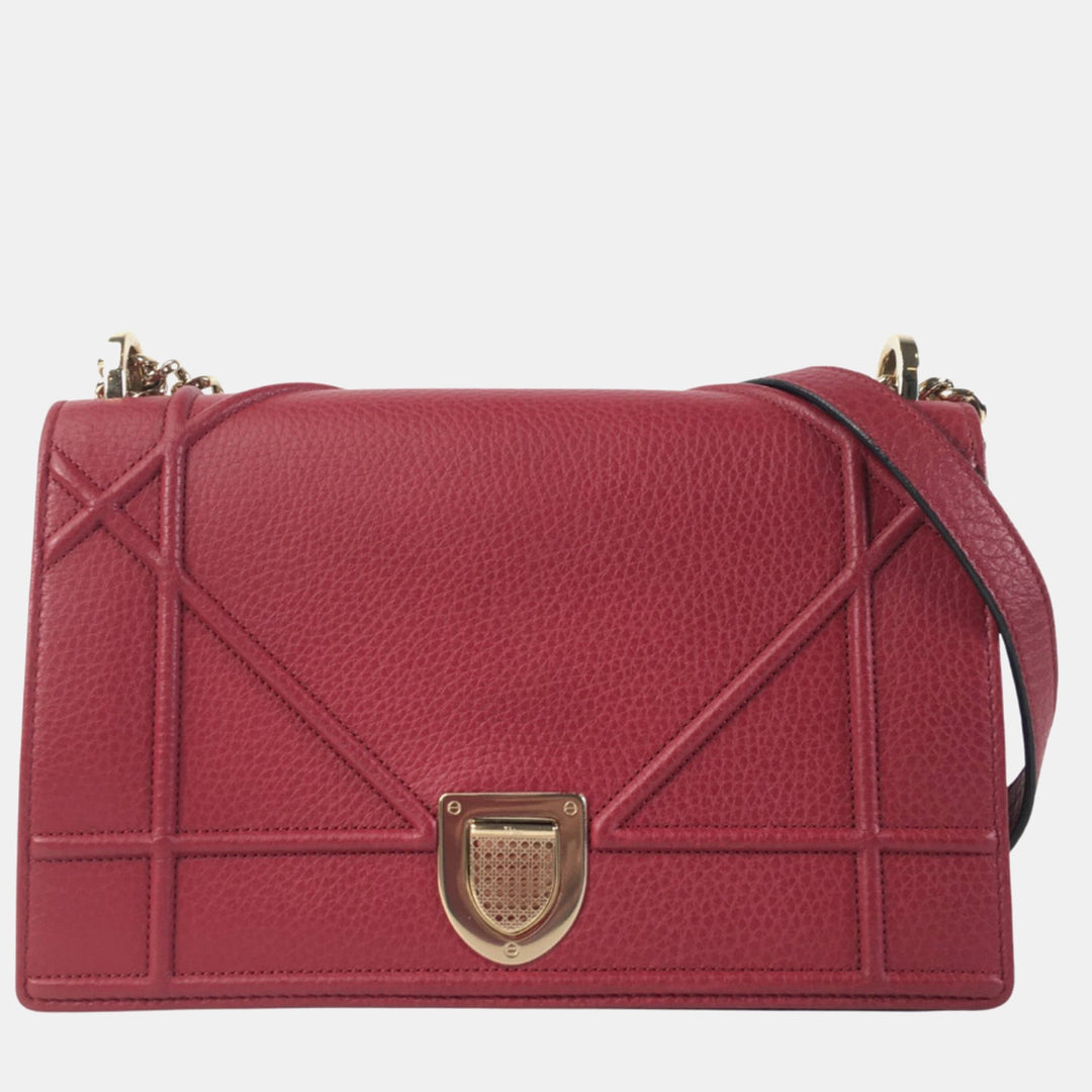 Top quality Dior Red Pebbled Leather Medium Top quality Diorama Shoulder Bag