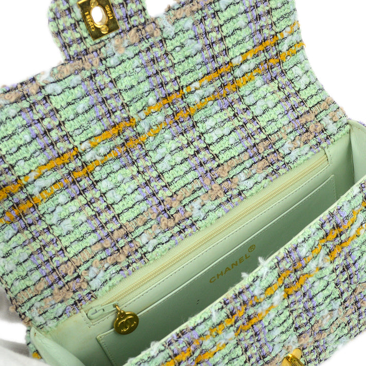 Top Quality Chanel * Light Blue Tweed Classic Flap Handbag Set