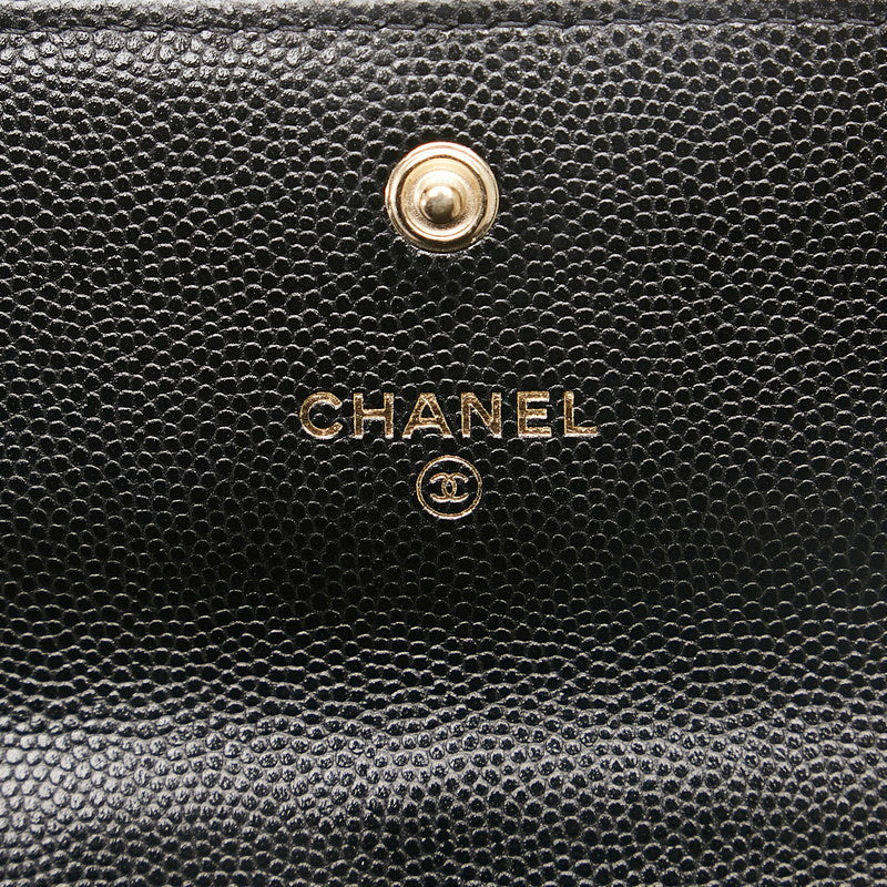 Top Quality Chanel Matrases Cocomark Fake Pearl Chain CoinPars Card Case Black Caviar   CHANEL