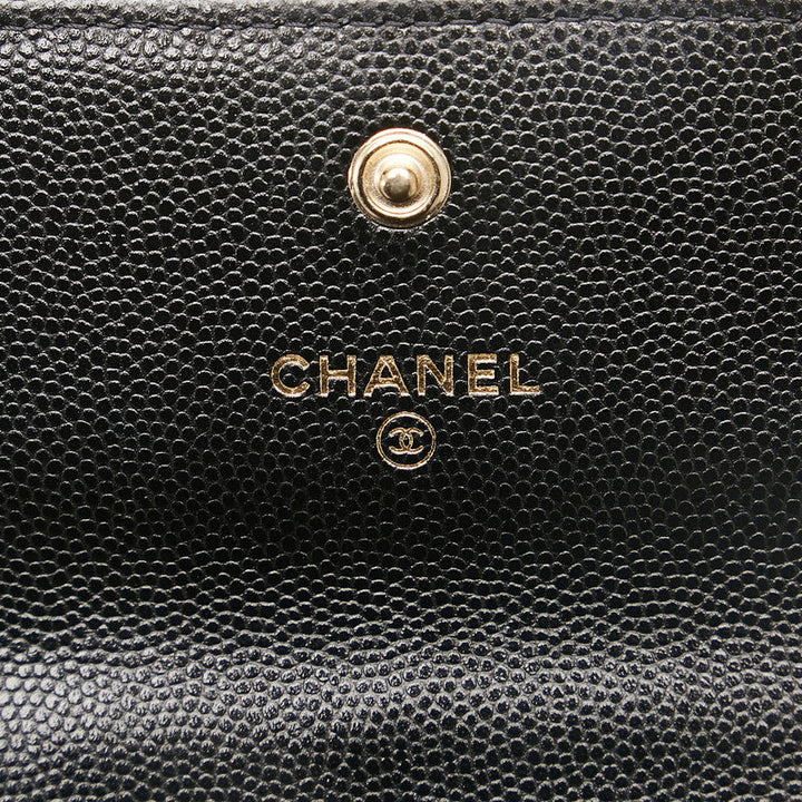 Top Quality Chanel Matrases Cocomark Fake Pearl Chain CoinPars Card Case Black Caviar   CHANEL