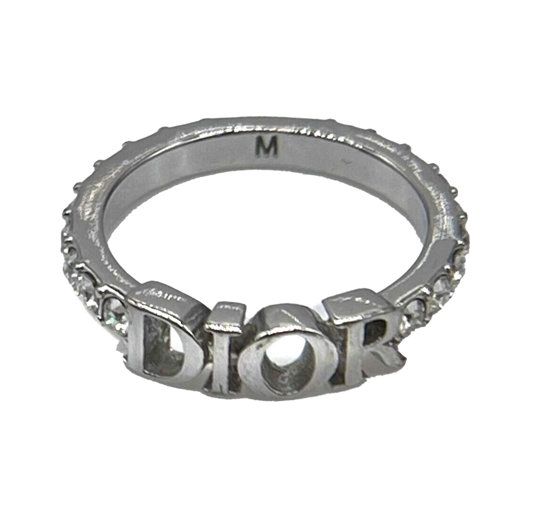 Top quality Dior Dio[r]evolution Silver Finish Metal White Crystal Ring Size M 6