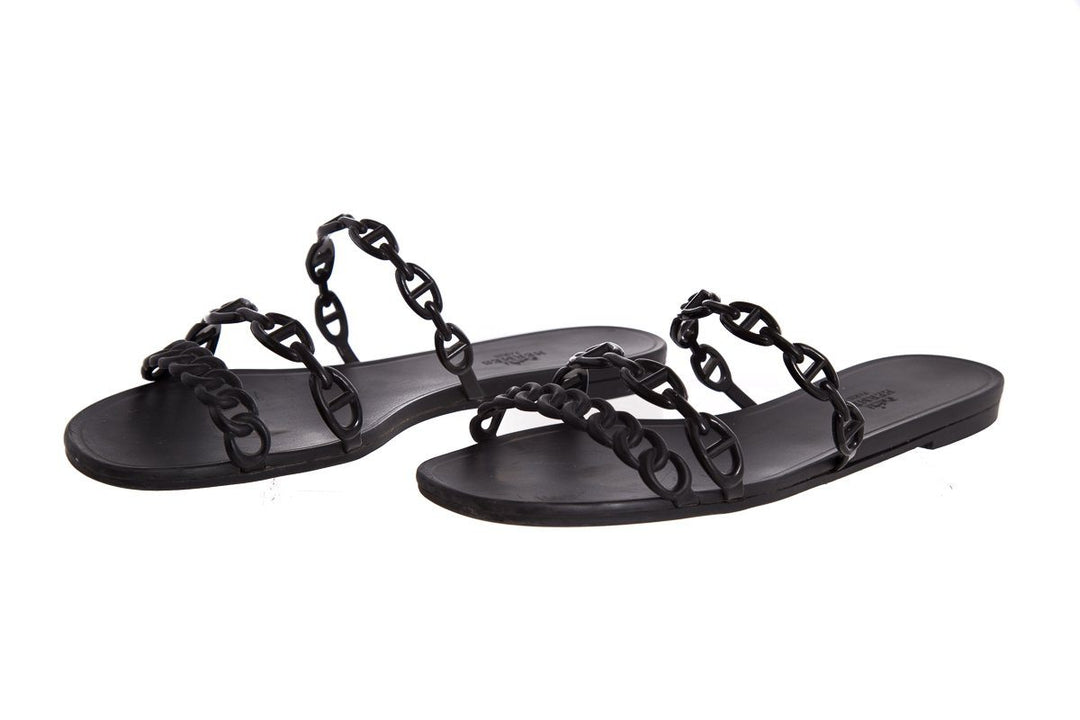 Hermès Black Rivage Chaîne d'Ancre Insignia Rubber Sandals SZ 41