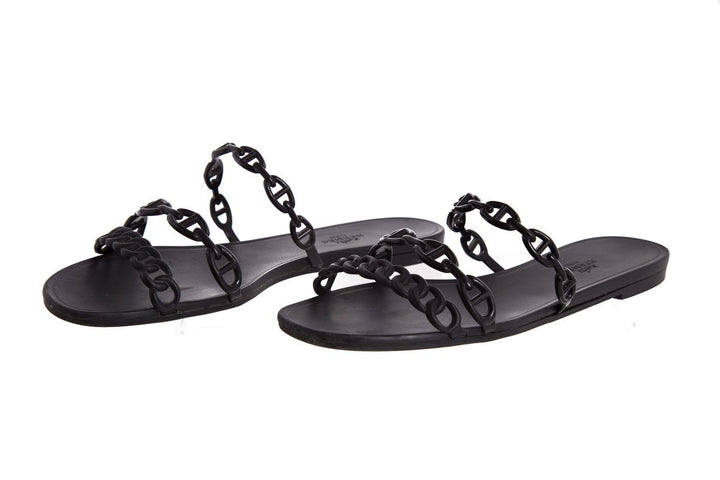 Hermès Black Rivage Chaîne d'Ancre Insignia Rubber Sandals SZ 41