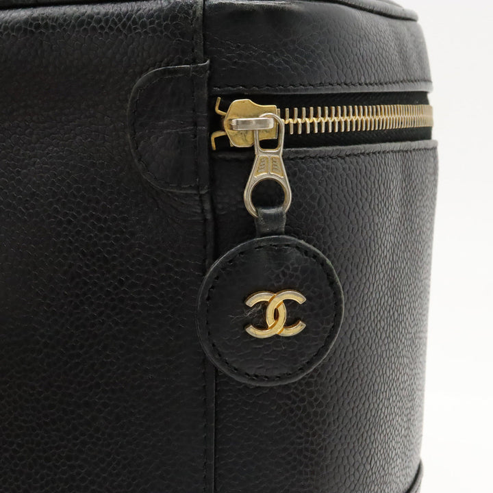 Top Quality Chanel Top Quality Chanel Caviar S Cocomark Vanity Bag Handbag Cosmetic Bag Cosmetic Leather Black Gold  A01998