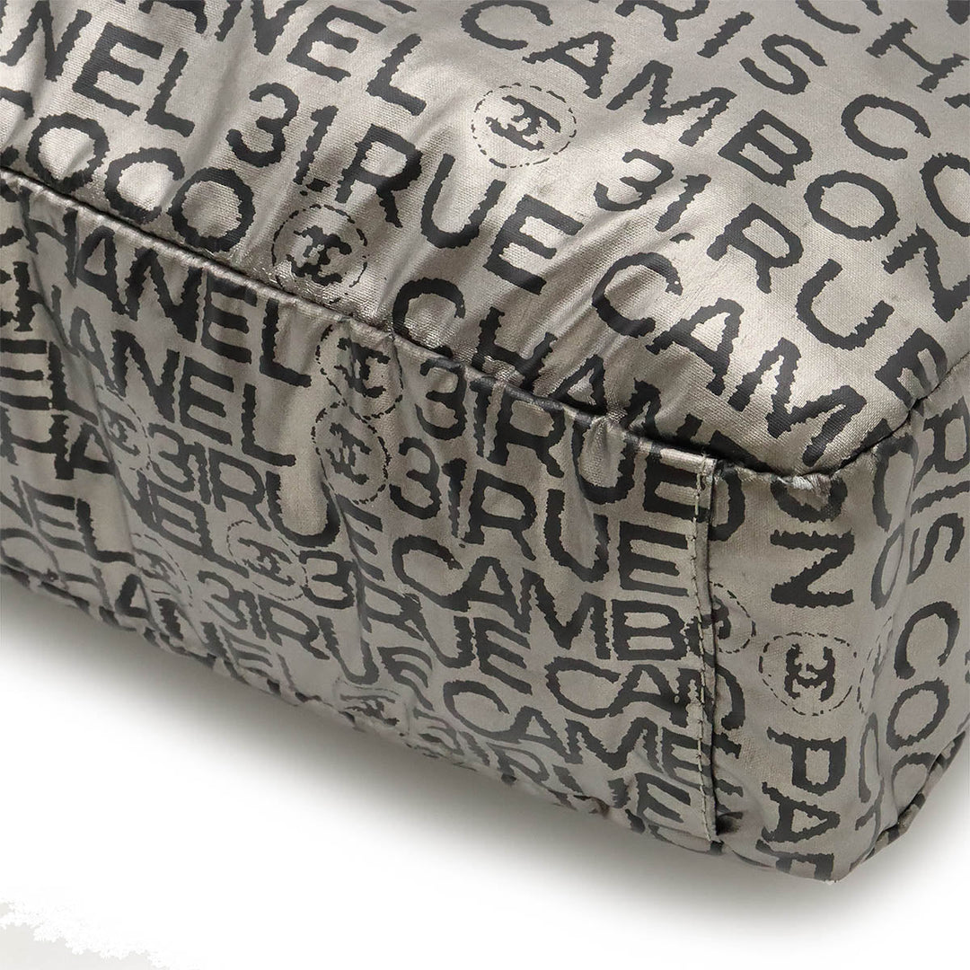 Top Quality Chanel Logo Shoulder Bag  Pochette Nylon Silver Black Silver A46531