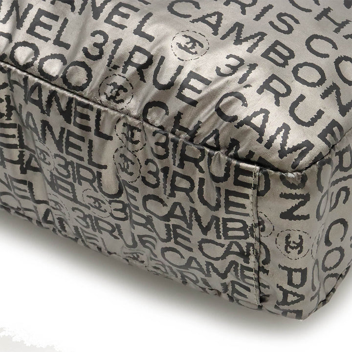 Top Quality Chanel Logo Shoulder Bag  Pochette Nylon Silver Black Silver A46531
