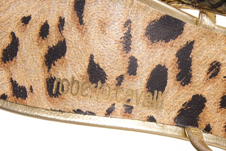 Roberto Cavalli Gold & Multi Cobra Detail Sandals SZ 36