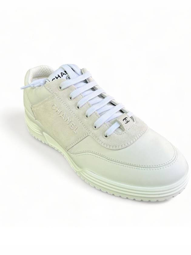 Lettering Two Tone Sneakers Suede Calfskin White Chanel