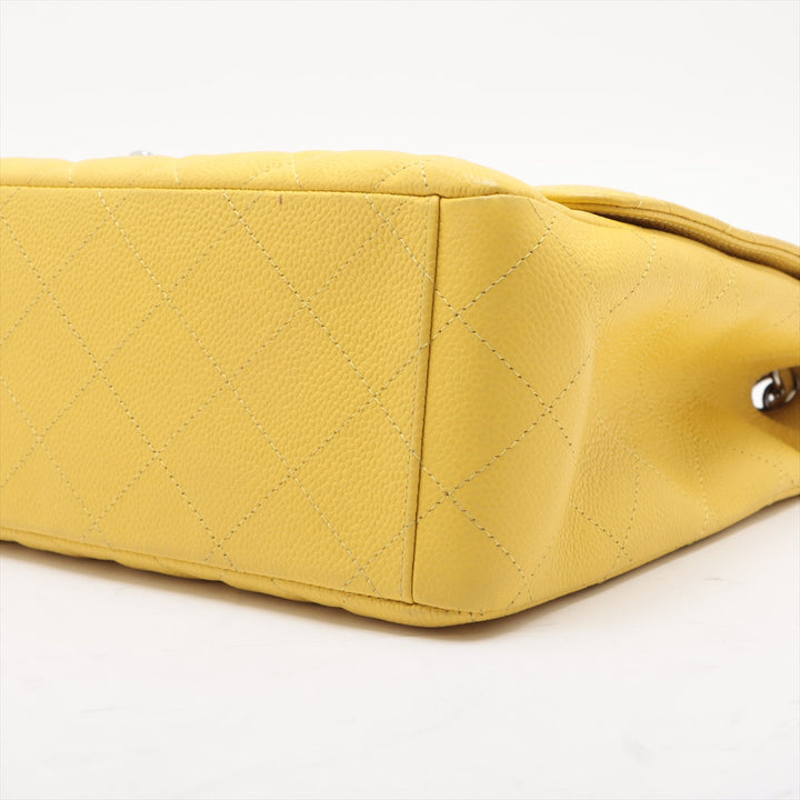 Top Quality Chanel DECAMATRASSE 34 MAXI Caviar S Single Flap Double Chain Bag Yellow Silver  13th A58601
