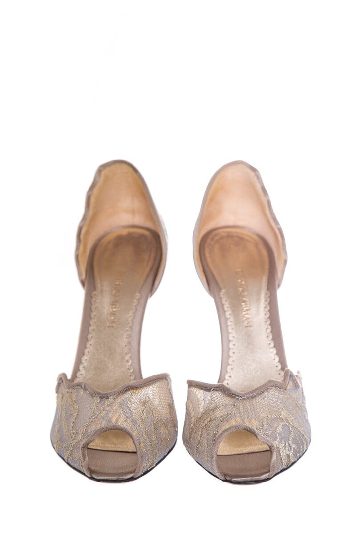Giorgio Armani Silver Lace Detail Heels SZ 37