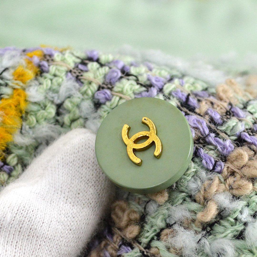 Top Quality Chanel Double Breasted Jacket Green Tweed