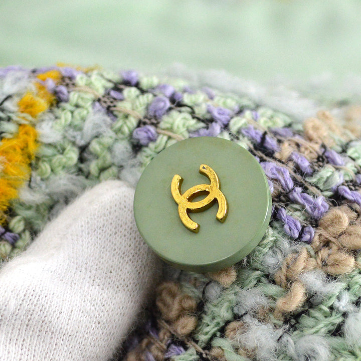 Top Quality Chanel Double Breasted Jacket Green Tweed