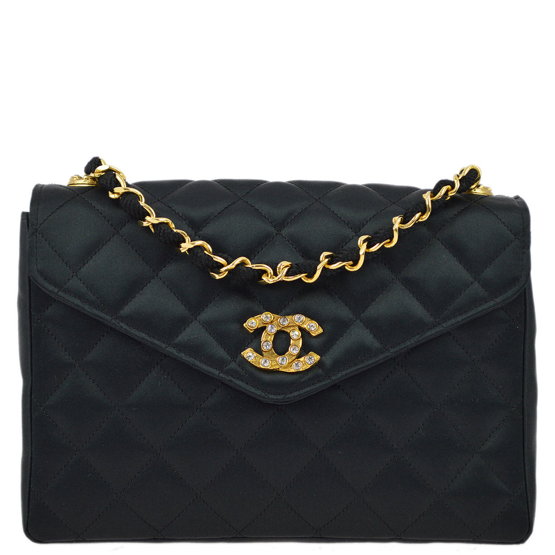 Top Quality Chanel Black Satin Rhinestone Chain Shoulder Bag