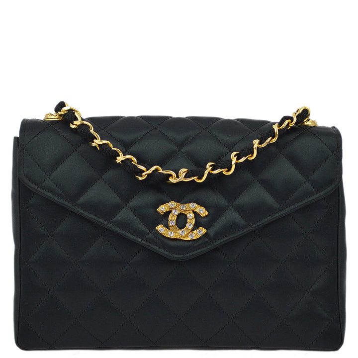 Top Quality Chanel Black Satin Rhinestone Chain Shoulder Bag