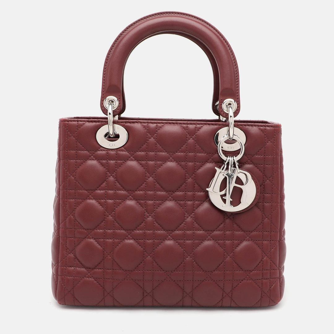 Top quality Dior Burgundy Cannage Leather Medium Lady Tote