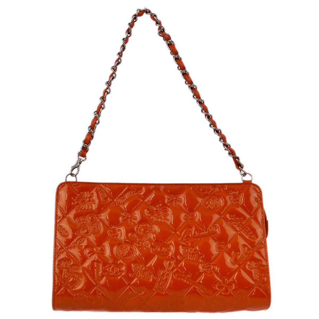 Top Quality Chanel Orange Patent Leather Icon Chain Handbag