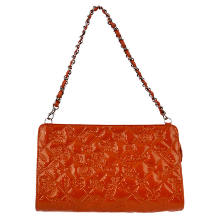 Top Quality Chanel Orange Patent Leather Icon Chain Handbag
