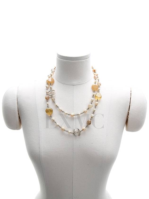 100th Anniversary Stone Long Necklace Pearl CC Logo Chain Chanel