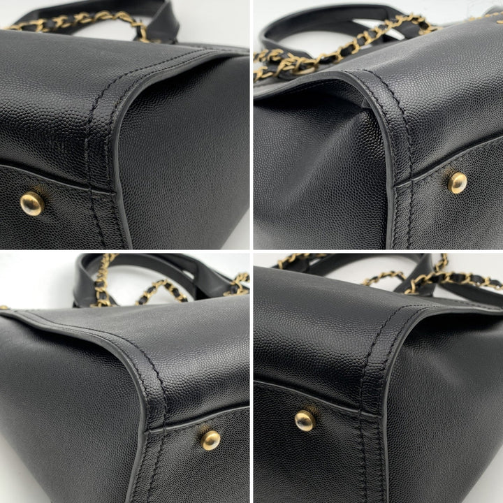 Chanel Black Caviar Leather Studded Deauville Tote Shoulder Bag