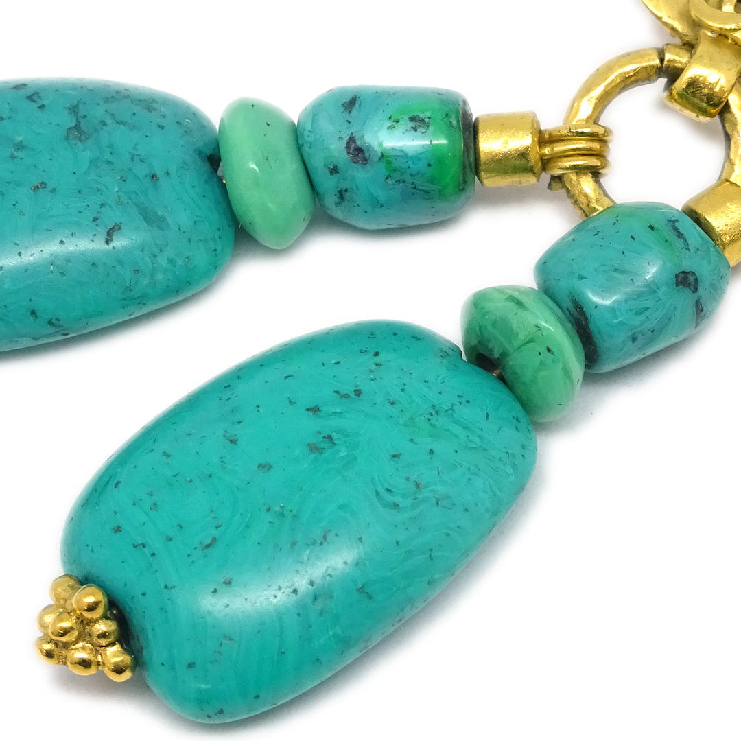 Top Quality Chanel Gold Blue Dangle Stone Earrings Clip-On 98P
