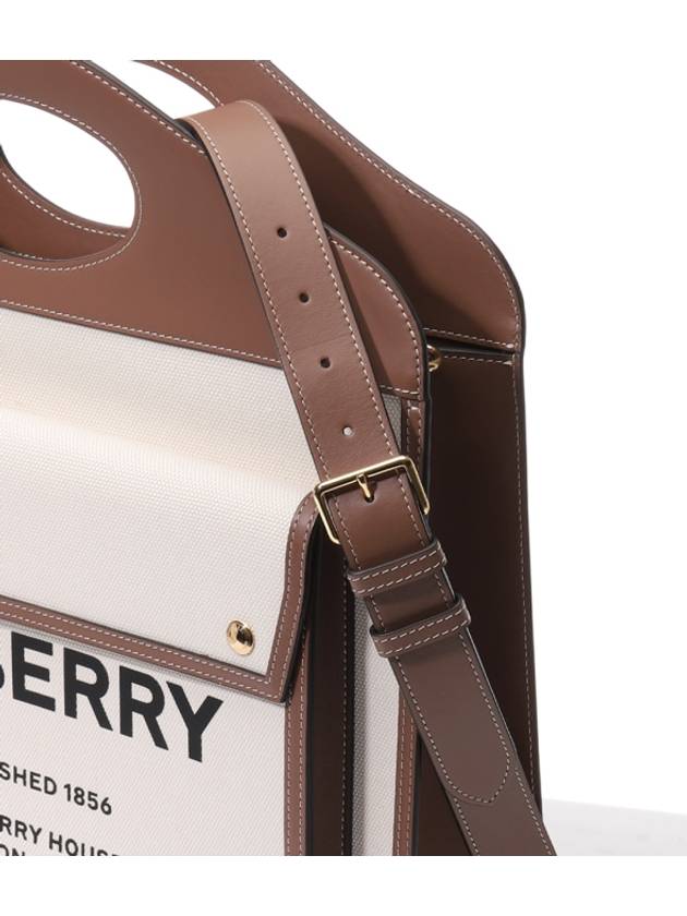 Burberry Medium Two-tone Canvas Leather Pocket Tote Bag Beige