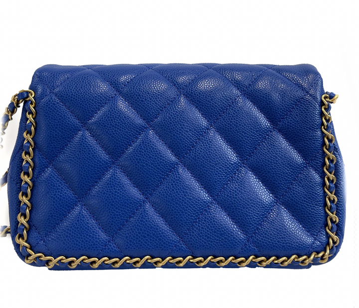Chanel Mini Chain Around Multi Chain Full New Bag Quilted Caviar 22B Blue