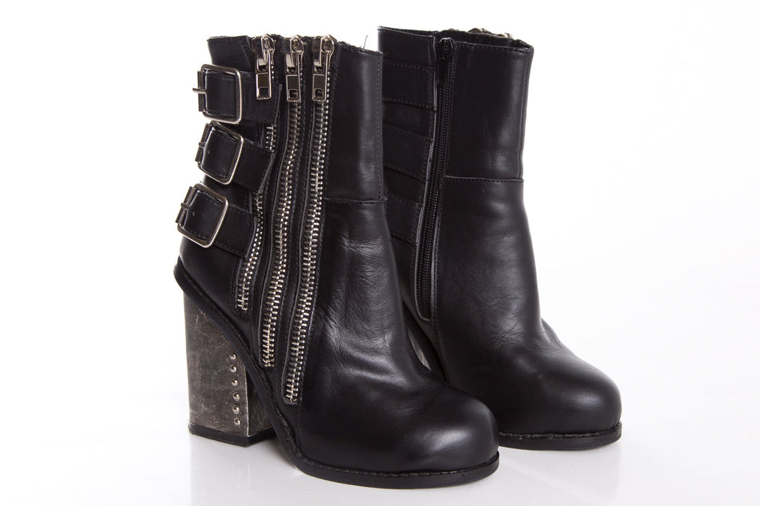 Jeffrey Campbell Black Booties w/ Buckle and Zipper Detail  SZ 6