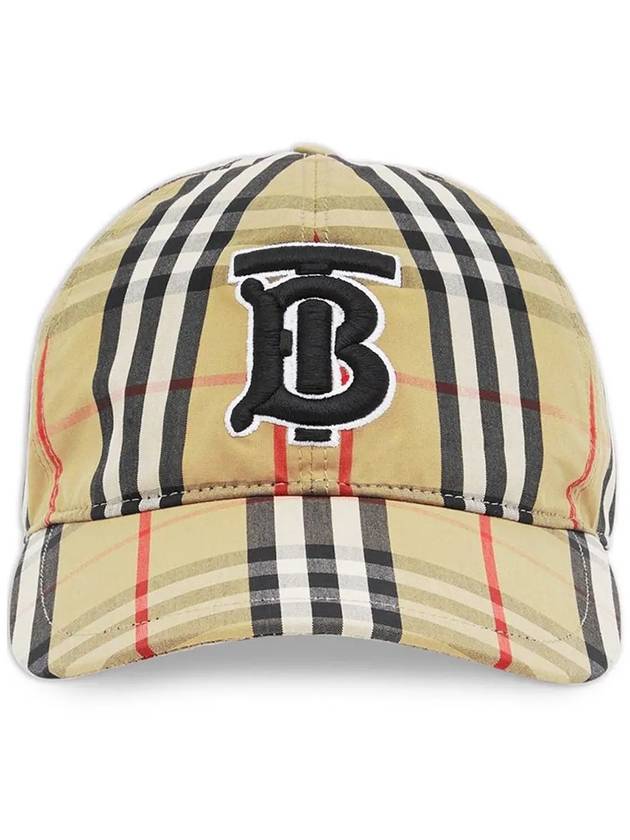 Burberry TB Logo Monogram Motif Vintage Check Ball Cap Beige