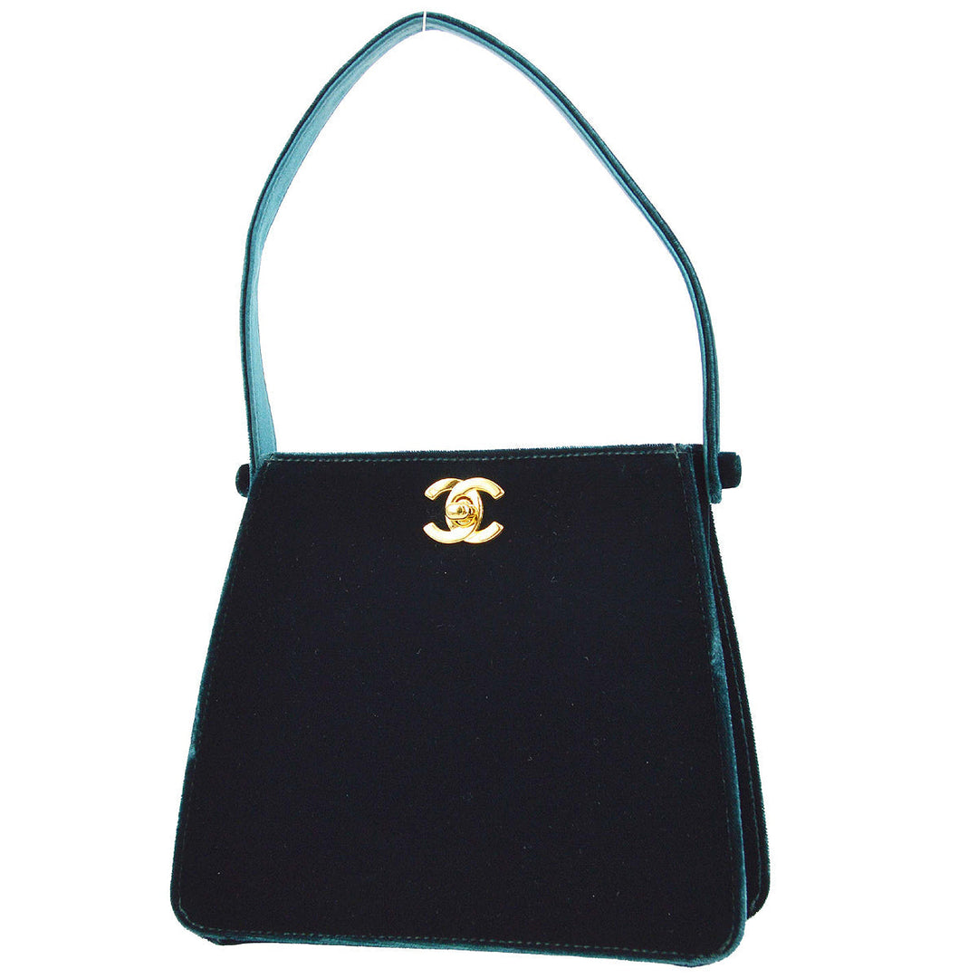 Top Quality Chanel * Moss Green Velvet Double Sided Turnlock Handbag