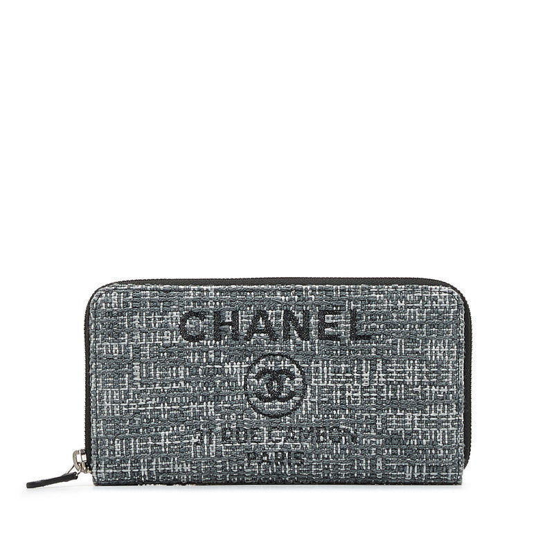 Top Quality Chanel Long Zip Wallet in Tweed Denim Blue