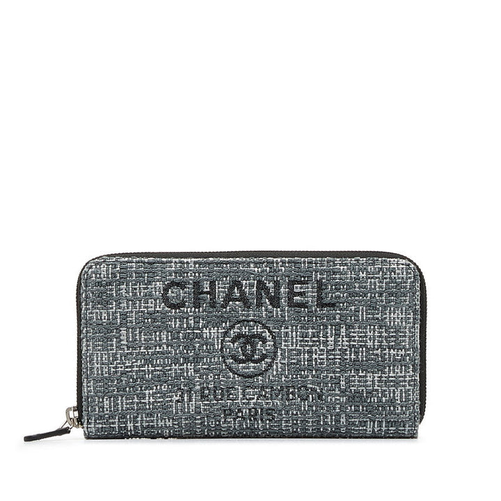 Top Quality Chanel Long Zip Wallet in Tweed Denim Blue