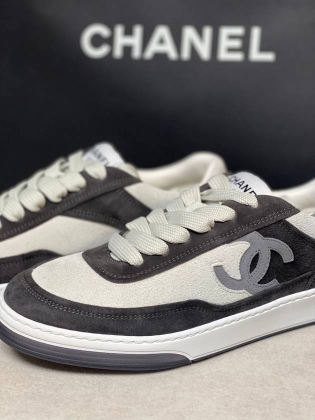 CC Logo Suede Kidskin Low Top Sneakers Black Chanel