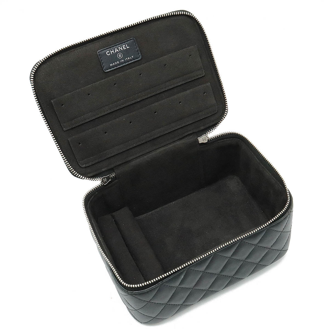 Top Quality Chanel Mattress Jewelry Case Vanity Bag Cosmetic Bag Cosmetic Bag Small Insert Leather Black Black Silver Gold A84295
