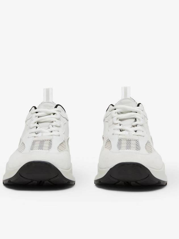 Top Quality Burberry Logo Print Leather Suede and Check Mesh Sneakers Archive Beige White