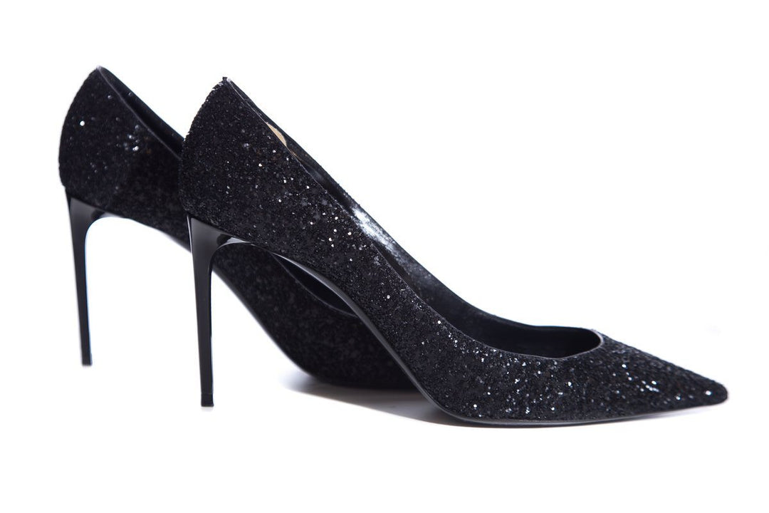 Yves Saint Laurent Black Glitter Zoe Heels SZ 38