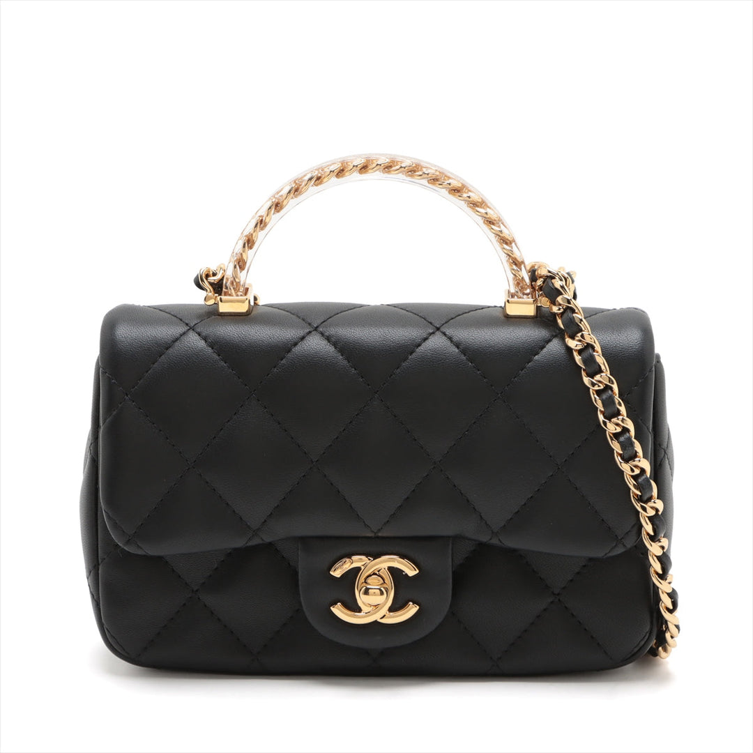 Top Quality Chanel Mini Matrasse  2WAY Shoulder Bag Top Handle Black G Gold