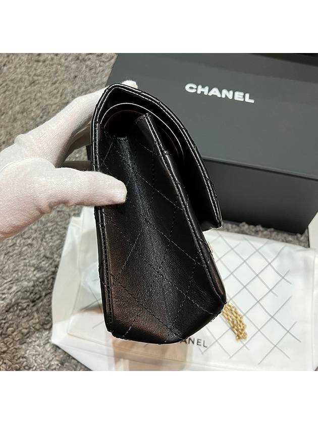255 Vintage Calfskin Gold Tone Metal Large Flap Shoulder Bag Black Chanel