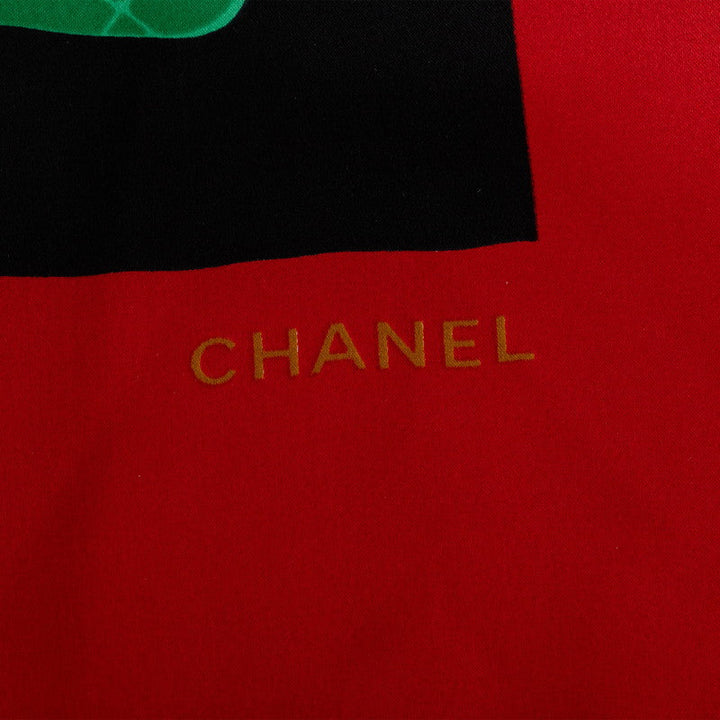 Top Quality Chanel Vintage Silk Scarf Red Flap Bag Motifs