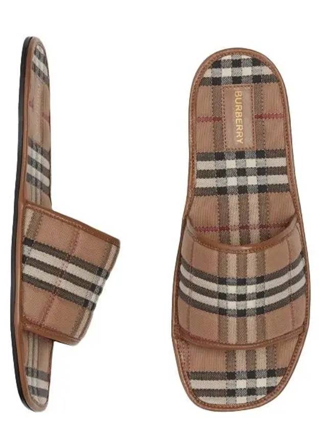 Burberry Check Quilted Cotton Leather Slippers Brown