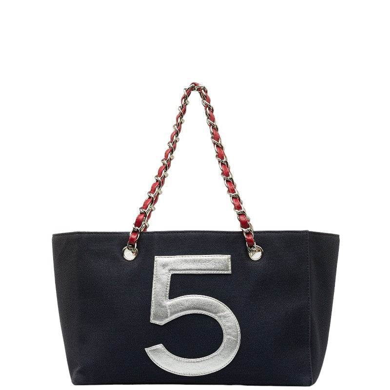 Top Quality Chanel None. 5 No. 5 Coco Chain Tote Bag Navy Red Silver Canvas Leather  Chanel