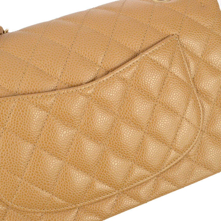 Top Quality Chanel 2003-2004 Beige Caviar Medium Classic Double Flap Bag