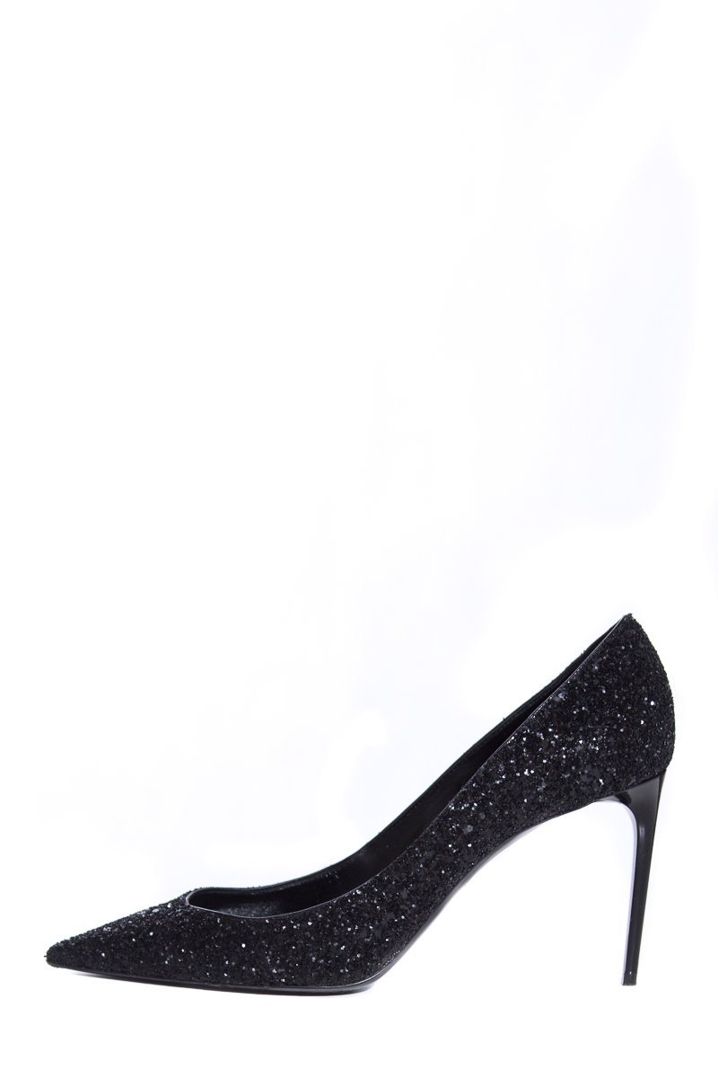 Yves Saint Laurent Black Glitter Zoe Heels SZ 38