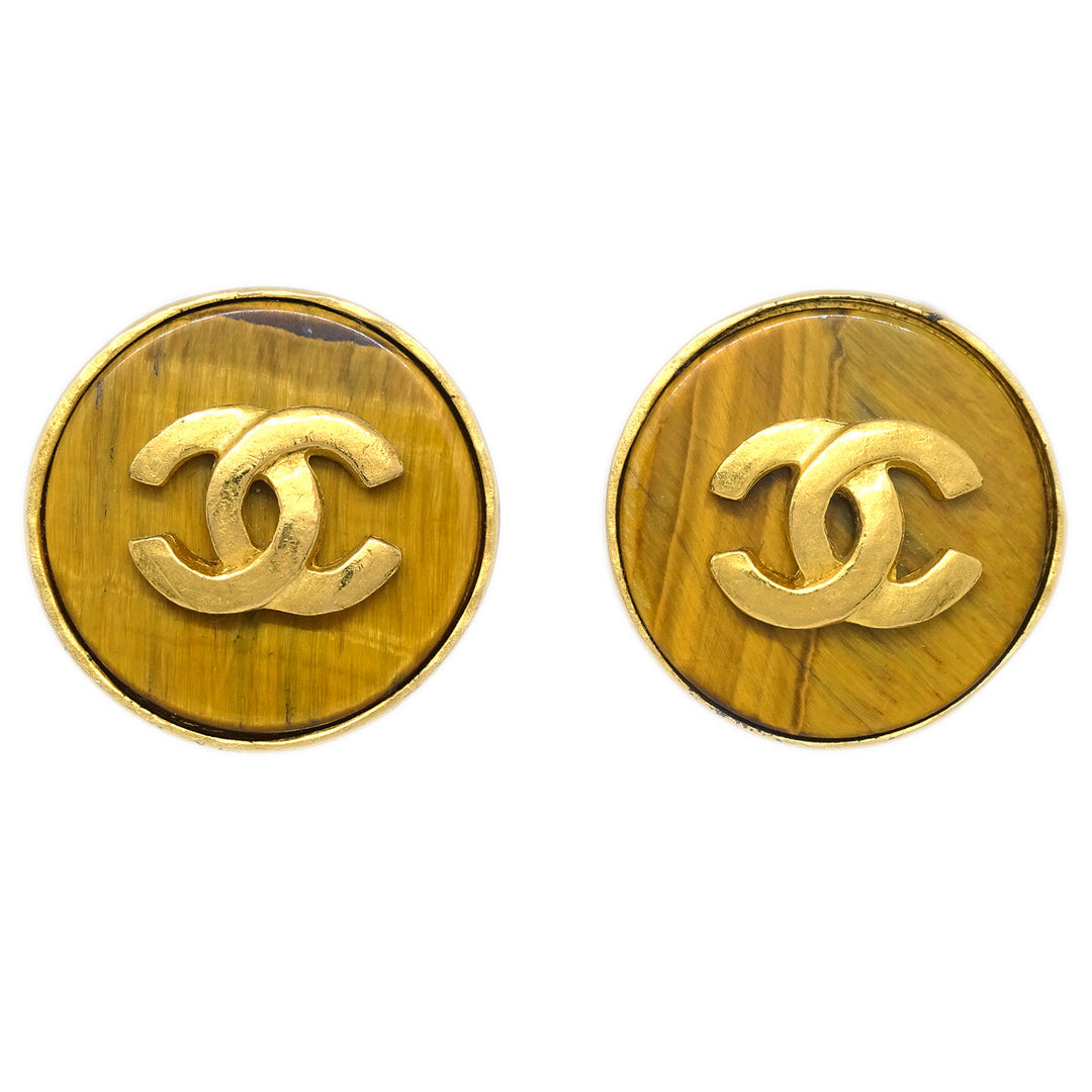 Top Quality Chanel Button Earrings Clip-On Brown 95A