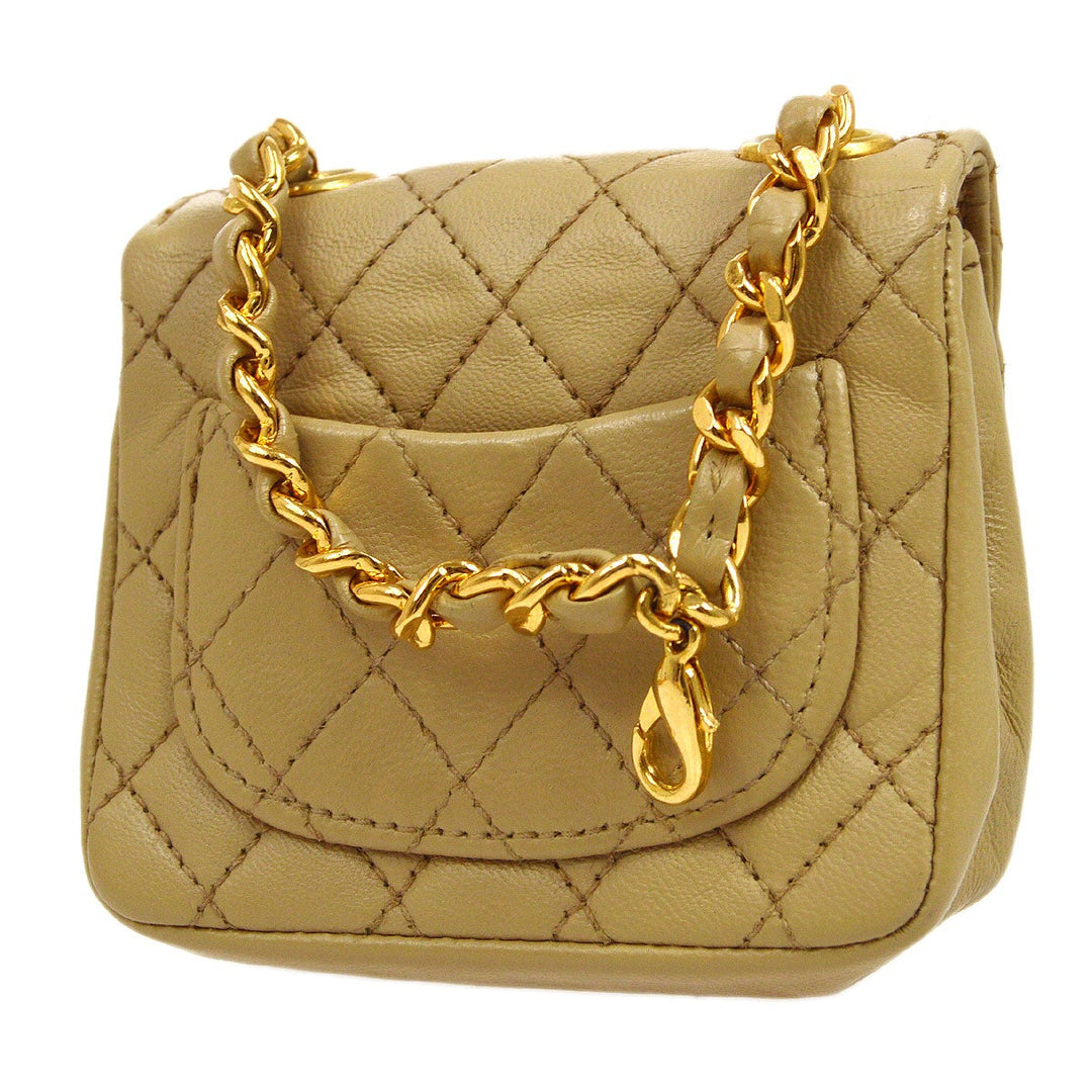 Top Quality Chanel 1989 Beige Lambskin Micro Classic Flap Belt Bag