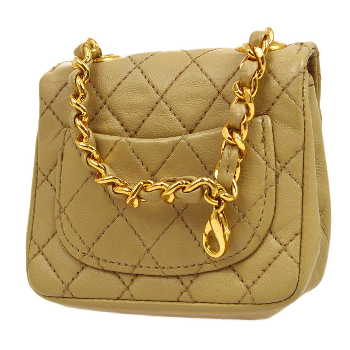 Top Quality Chanel 1989 Beige Lambskin Micro Classic Flap Belt Bag